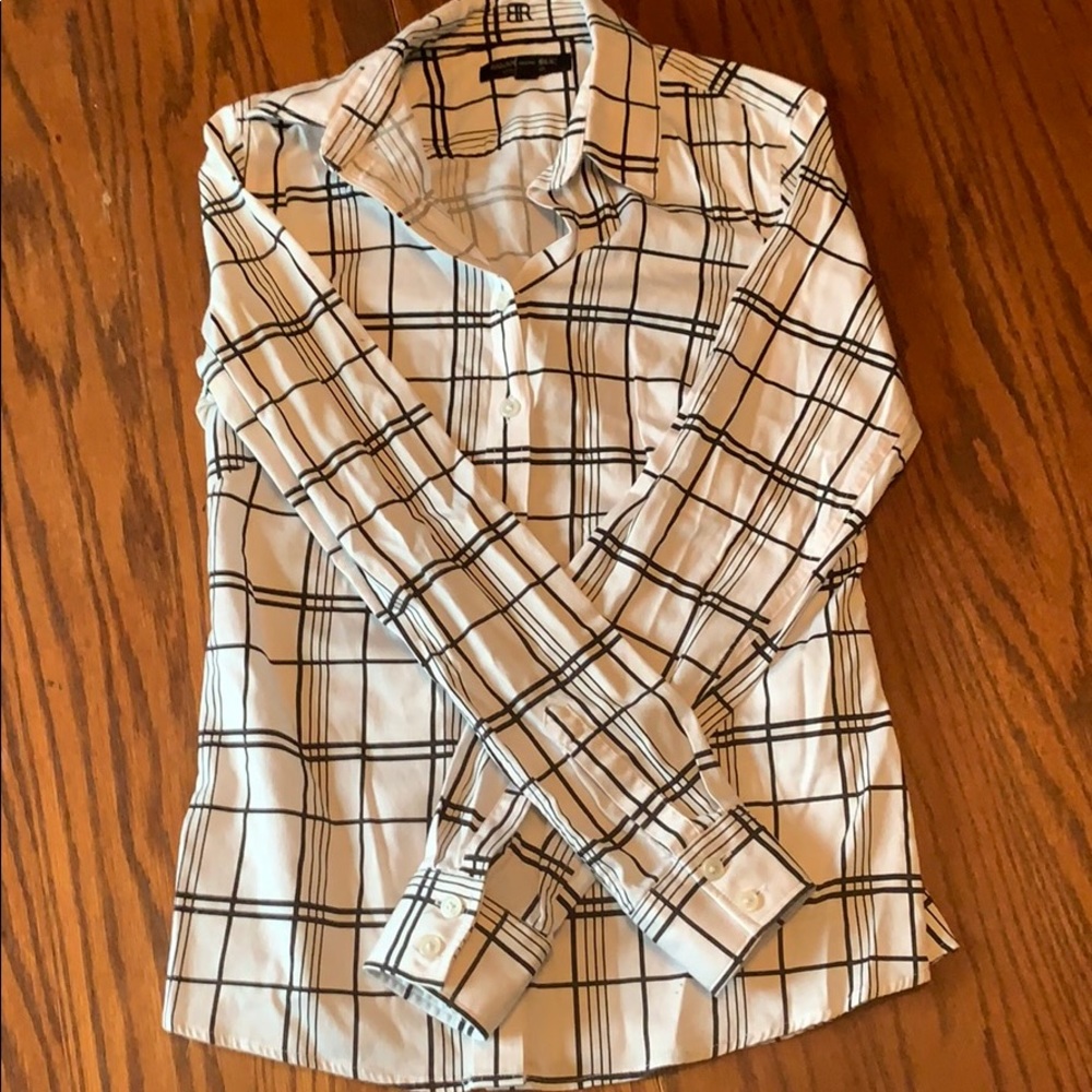 Black, white checkered print button up top